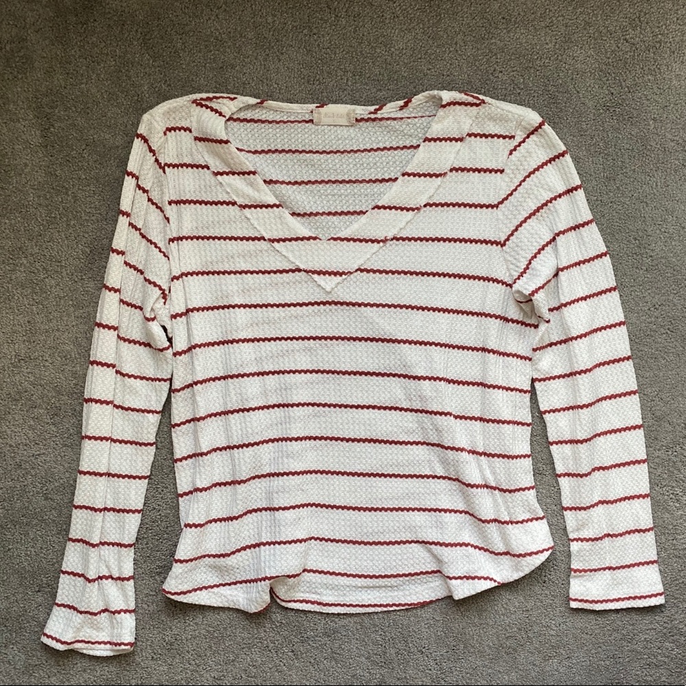 White and Red Stripped Waffle Long sleeve